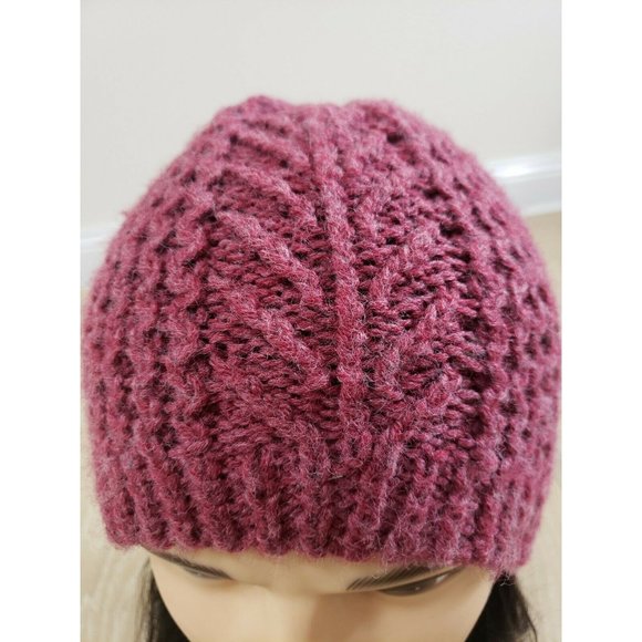 Raspberry Red Wool Knit Fisherman Style Beanie Skull Cap Knit Winter - Picture 2 of 7